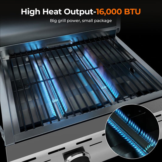 Stainless Steel 2-Burner Tabletop Propane Grill – 16,000 BTU with Foldable Legs