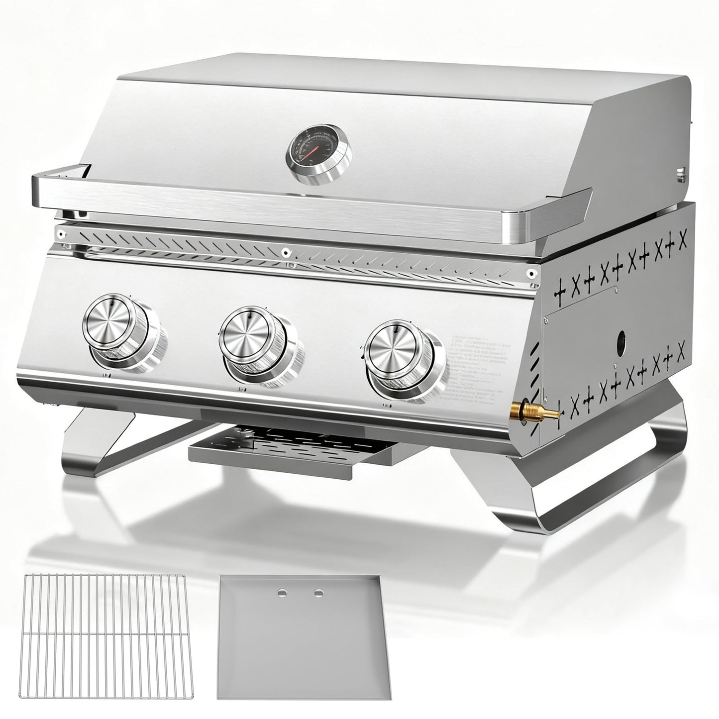 24,000 BTU 3-Burner Tabletop Propane Gas Grill, 304 Stainless Steel for Parties, Camping & RV Use