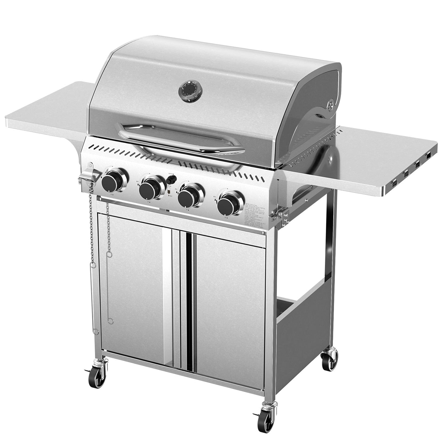 32,000 BTU 4-Burner Stainless Steel Propane Gas Grill with Folding Side Tables