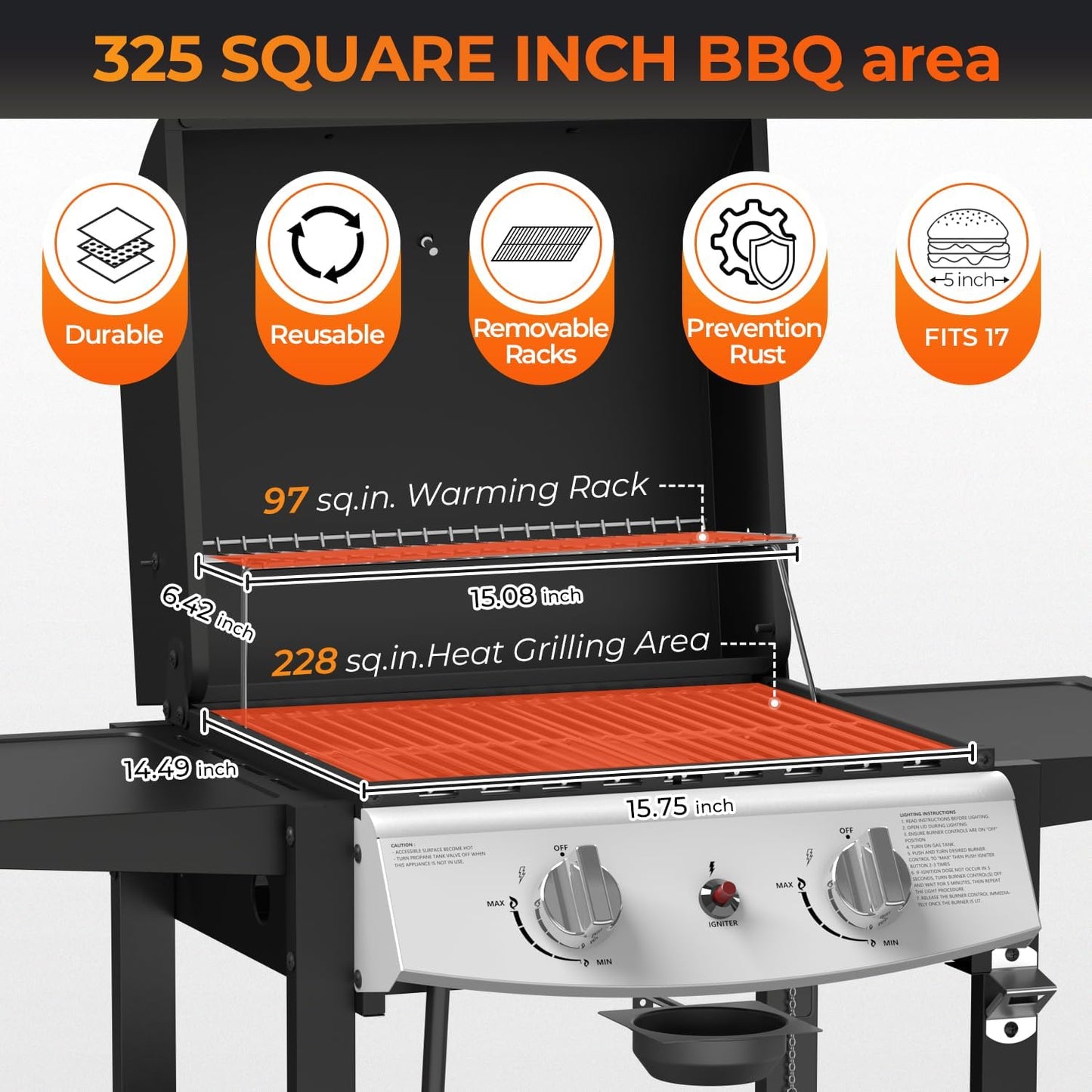 20,000 BTU 2-Burner Propane BBQ Grill, Stainless Steel with Side Shelves & Rolling Wheels