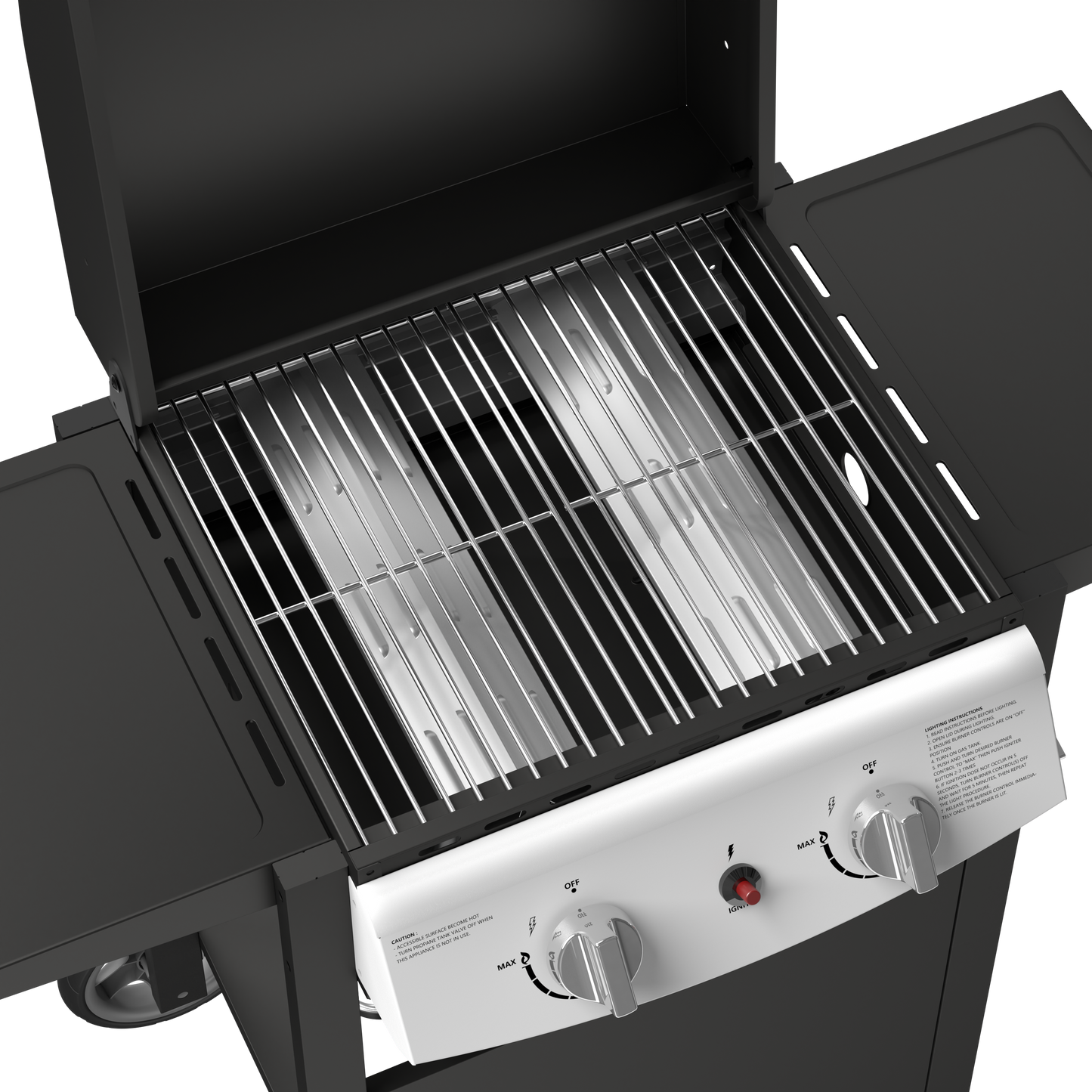 20,000 BTU 2-Burner Propane BBQ Grill, Stainless Steel with Side Shelves & Rolling Wheels