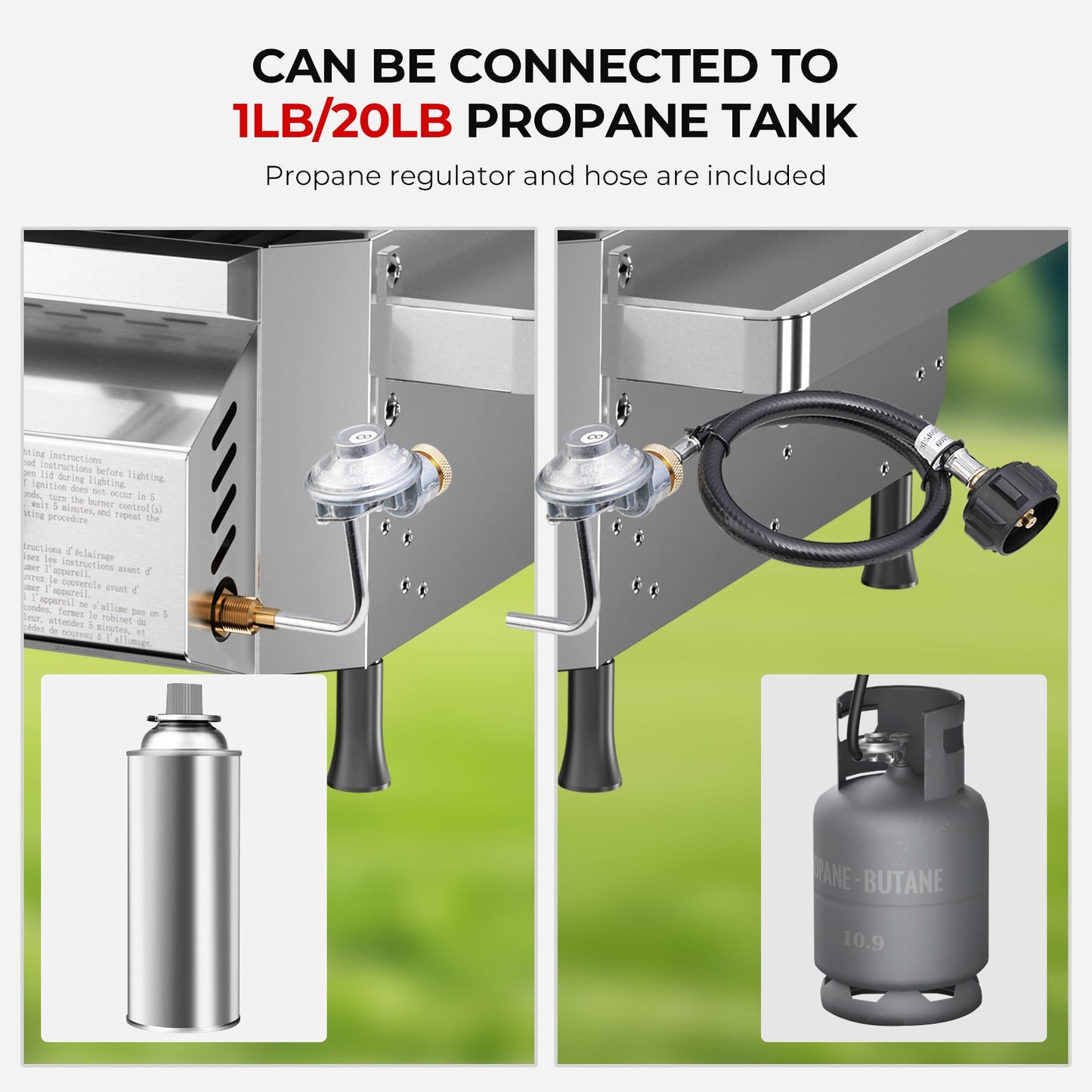 R.W.FLAME Stainless Steel Tabletop Gas Grill – 16,000 BTU Dual Burners with Dual Side Storage Platforms