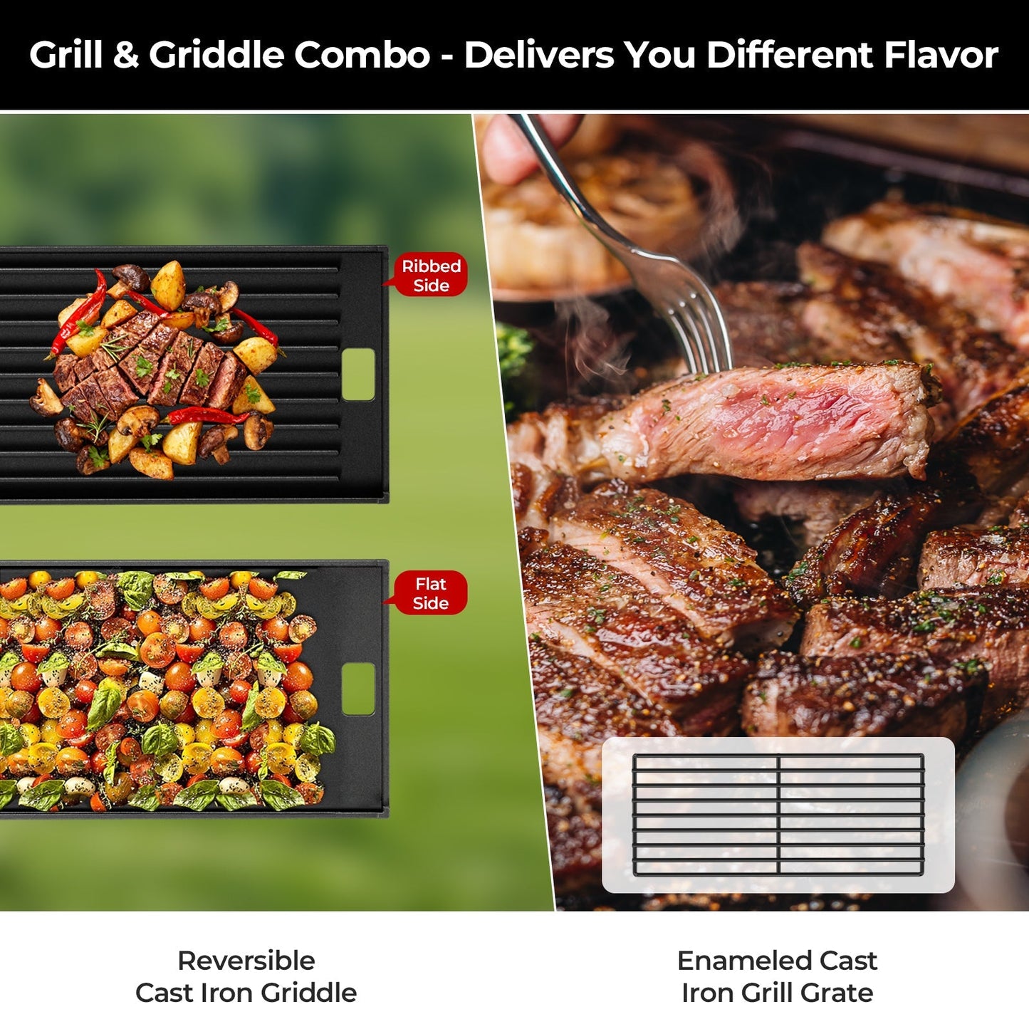 R.W.FLAME Stainless Steel Tabletop Gas Grill – 16,000 BTU Dual Burners with Dual Side Storage Platforms