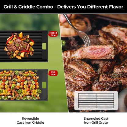 R.W.FLAME Stainless Steel Tabletop Gas Grill – 16,000 BTU Dual Burners with Dual Side Storage Platforms
