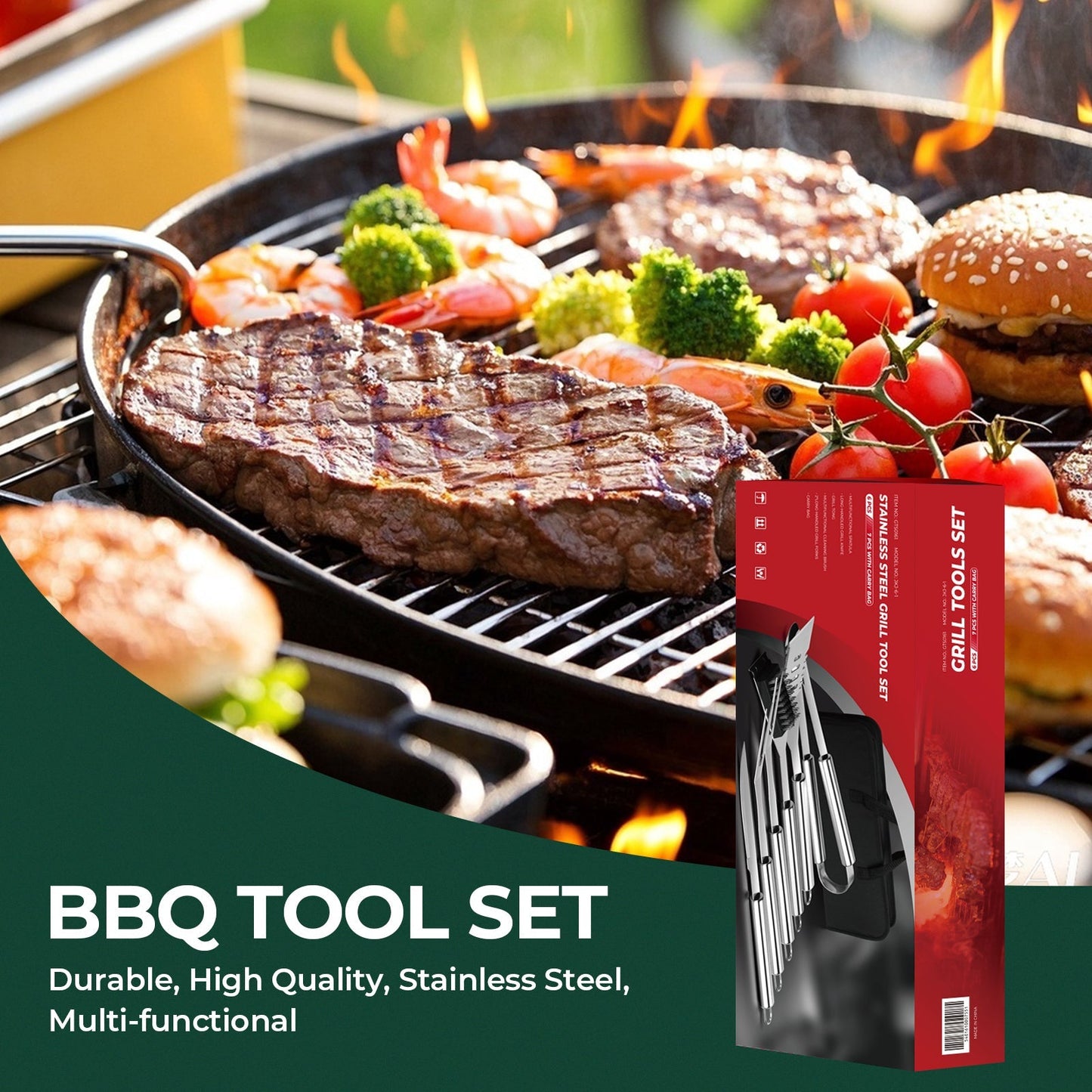 16 Inch Stainless Steel BBQ Grill Tools & Grilling Accessories Set