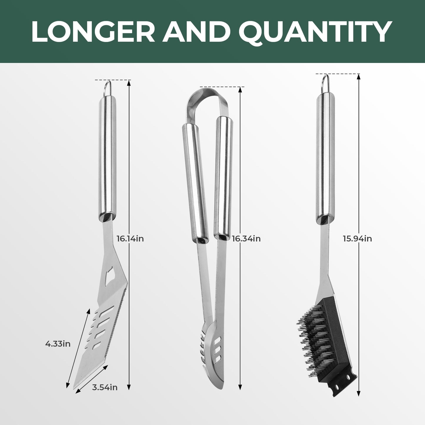 16 Inch Stainless Steel BBQ Grill Tools & Grilling Accessories Set
