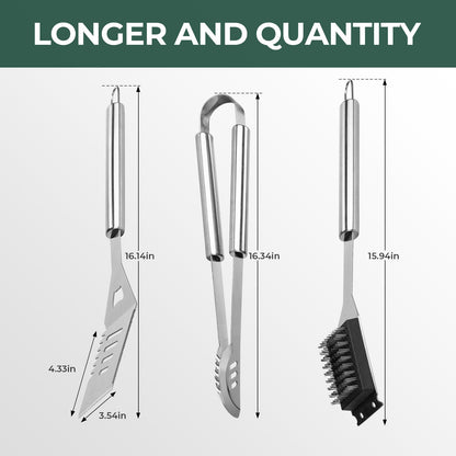 16 Inch Stainless Steel BBQ Grill Tools & Grilling Accessories Set