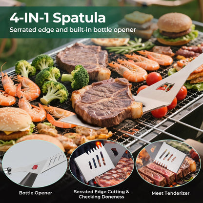16 Inch Stainless Steel BBQ Grill Tools & Grilling Accessories Set