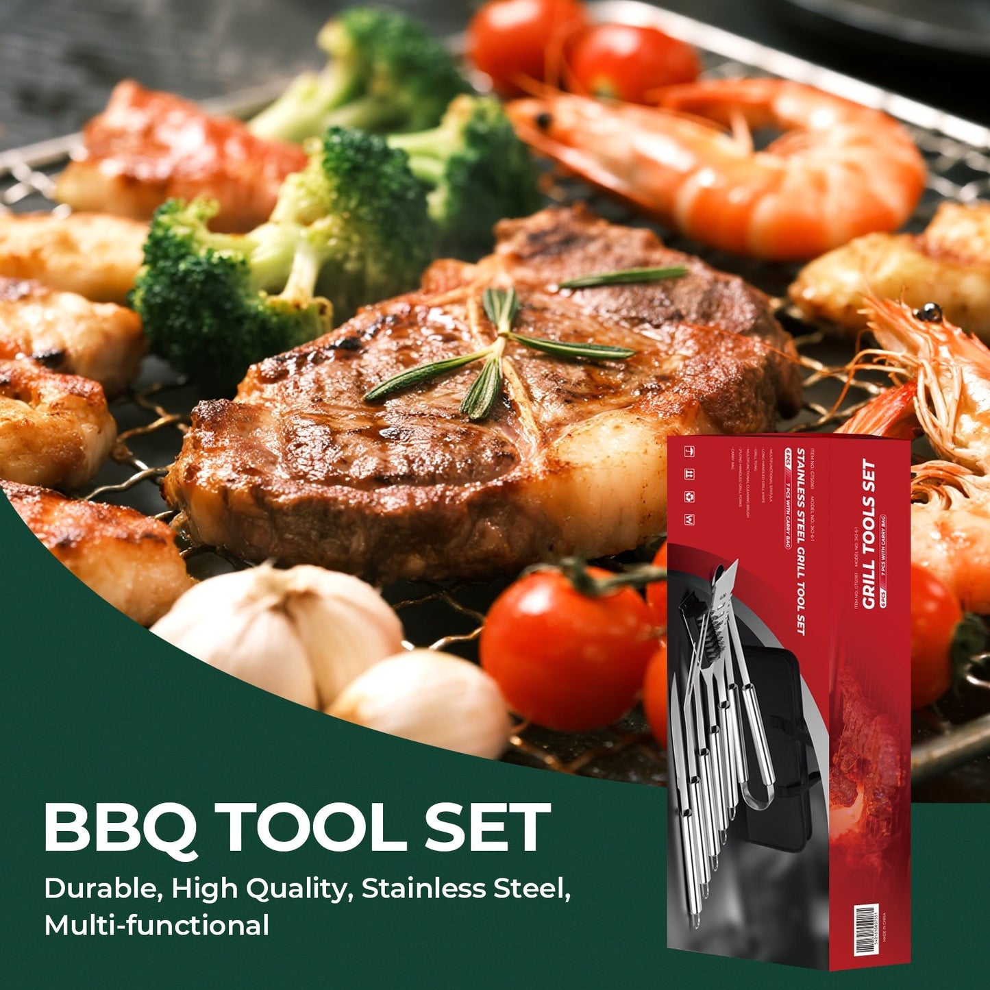 16 Inch Stainless Steel BBQ Grill Tools & Grilling Accessories Set