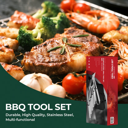 16 Inch Stainless Steel BBQ Grill Tools & Grilling Accessories Set