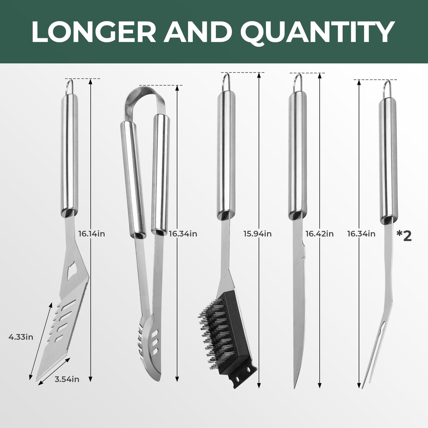 16 Inch Stainless Steel BBQ Grill Tools & Grilling Accessories Set