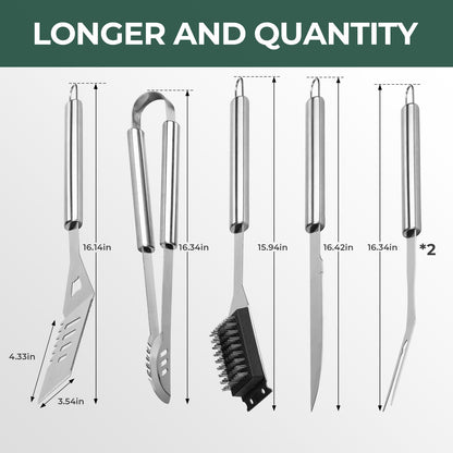 16 Inch Stainless Steel BBQ Grill Tools & Grilling Accessories Set