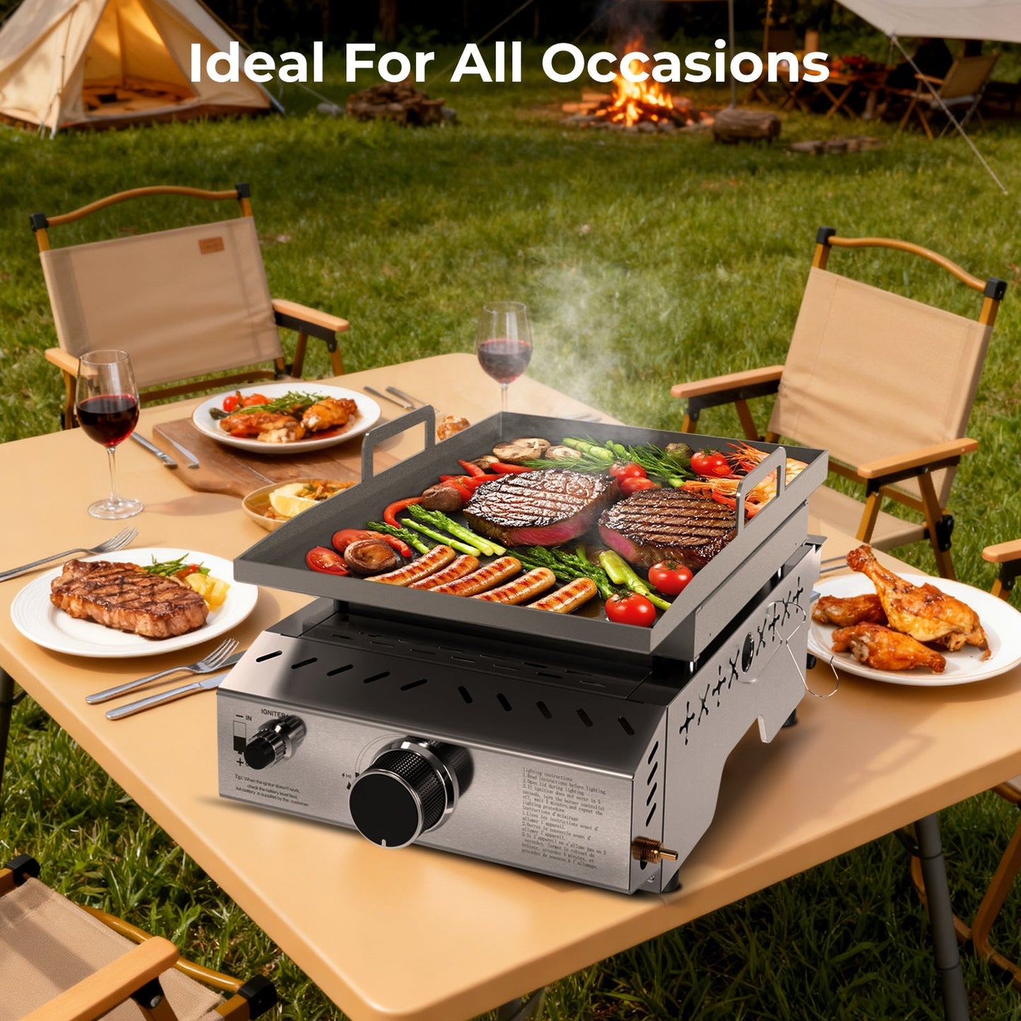 R.W.FLAME 8000 BTU Stainless Steel Tabletop Propane Grill – 18” with Convenient Handle