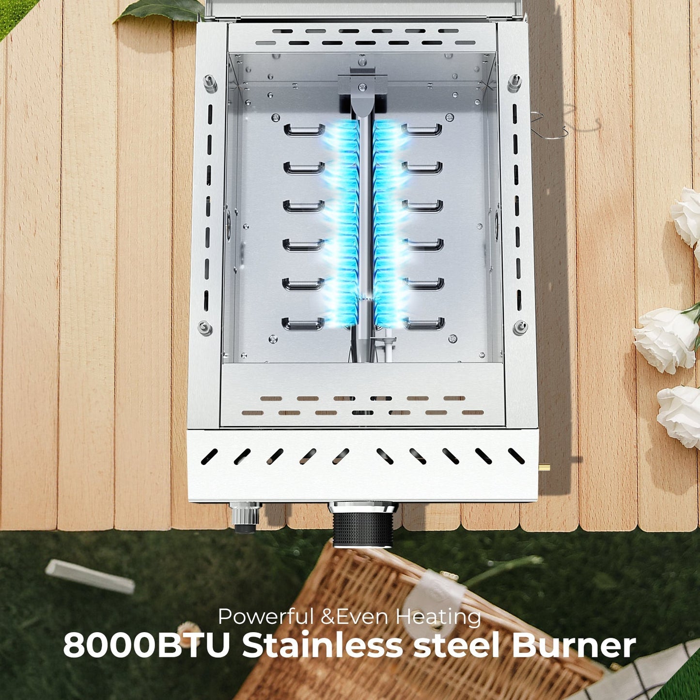R.W.FLAME 8000 BTU Stainless Steel Tabletop Propane Grill – 18” with Convenient Handle