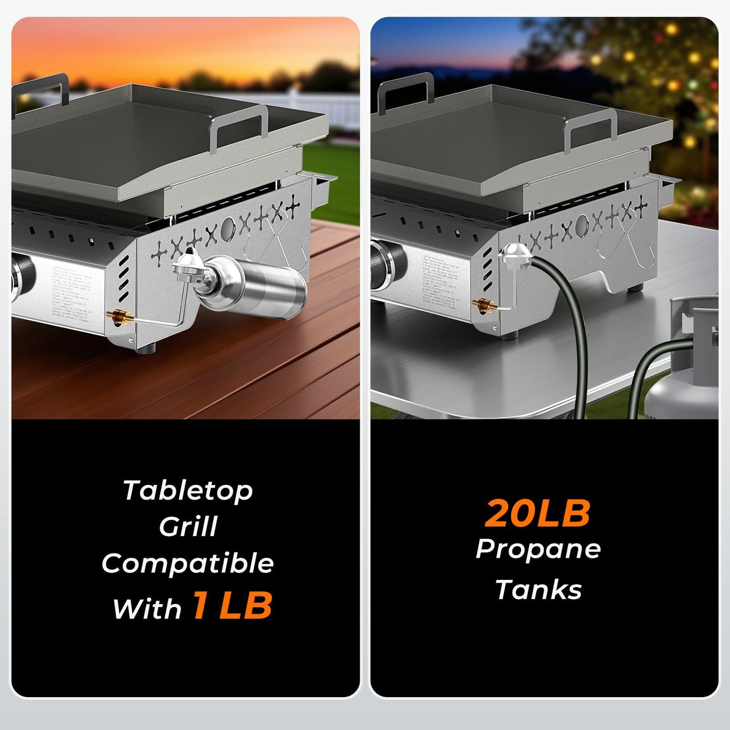 R.W.FLAME 8000 BTU Stainless Steel Tabletop Propane Grill – 18” with Convenient Handle