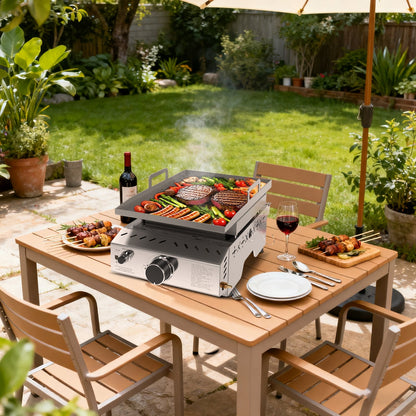 R.W.FLAME 8000 BTU Stainless Steel Tabletop Propane Grill – 18” with Convenient Handle