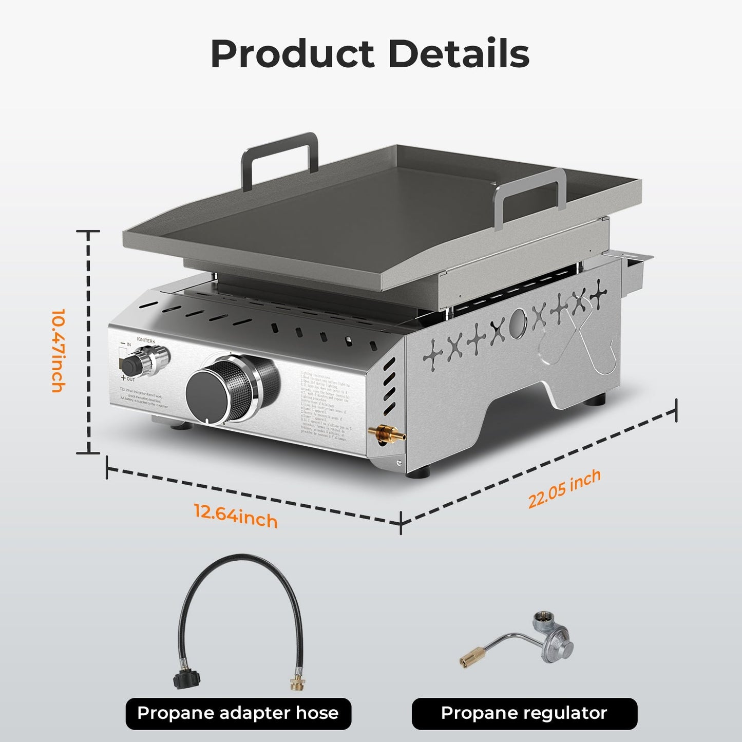 R.W.FLAME 8000 BTU Stainless Steel Tabletop Propane Grill – 18” with Convenient Handle