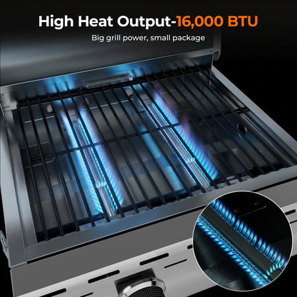 Stainless Steel 2-Burner Tabletop Propane Grill – 16,000 BTU with Foldable Legs