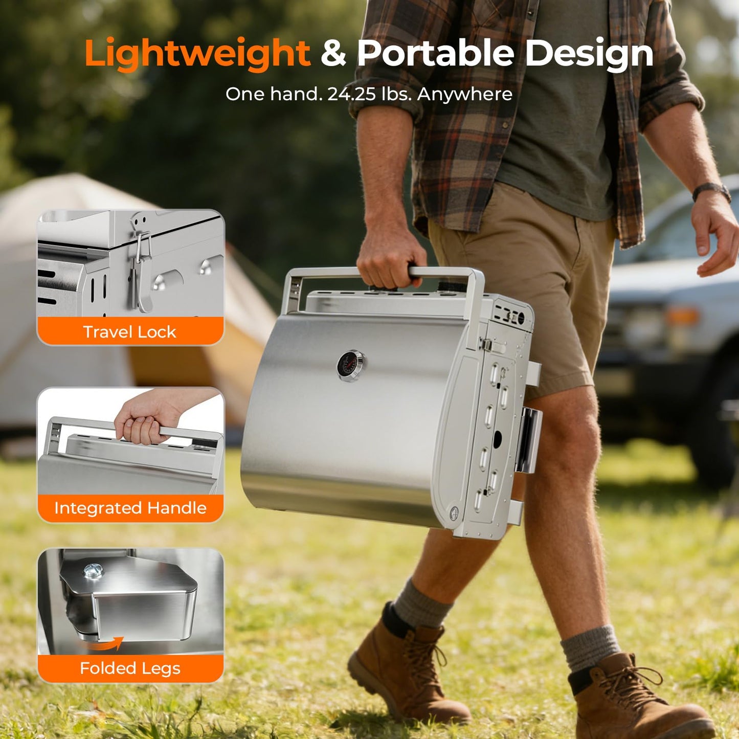 Stainless Steel 2-Burner Tabletop Propane Grill – 16,000 BTU with Foldable Legs