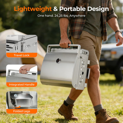 Stainless Steel 2-Burner Tabletop Propane Grill – 16,000 BTU with Foldable Legs