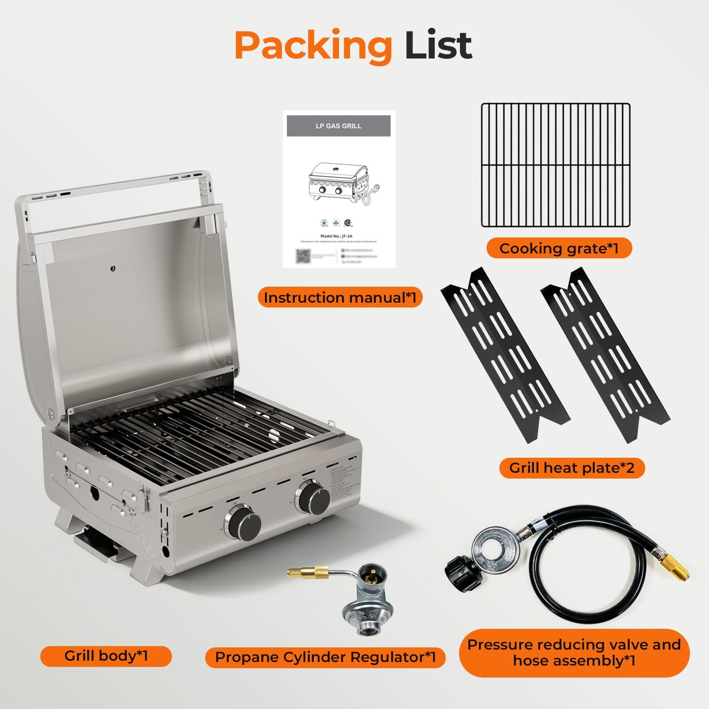Stainless Steel 2-Burner Tabletop Propane Grill – 16,000 BTU with Foldable Legs