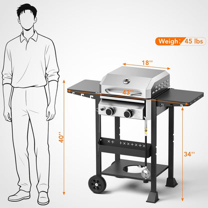 Stainless Steel 2-Burner Propane Gas Grill, 16,000 BTU Featuring Side Storage Shelves