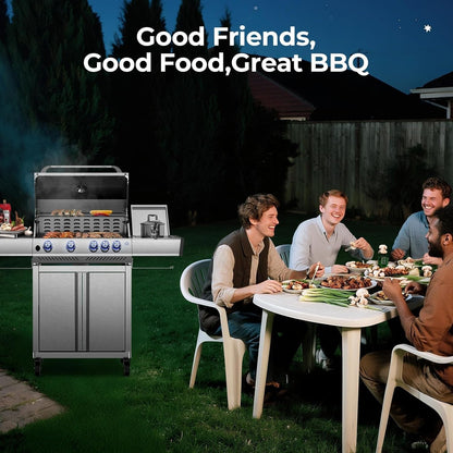 42,000 BTU 4-Burner Propane Gas Grill with Side Burner, Constructed from 304 Stainless Steel