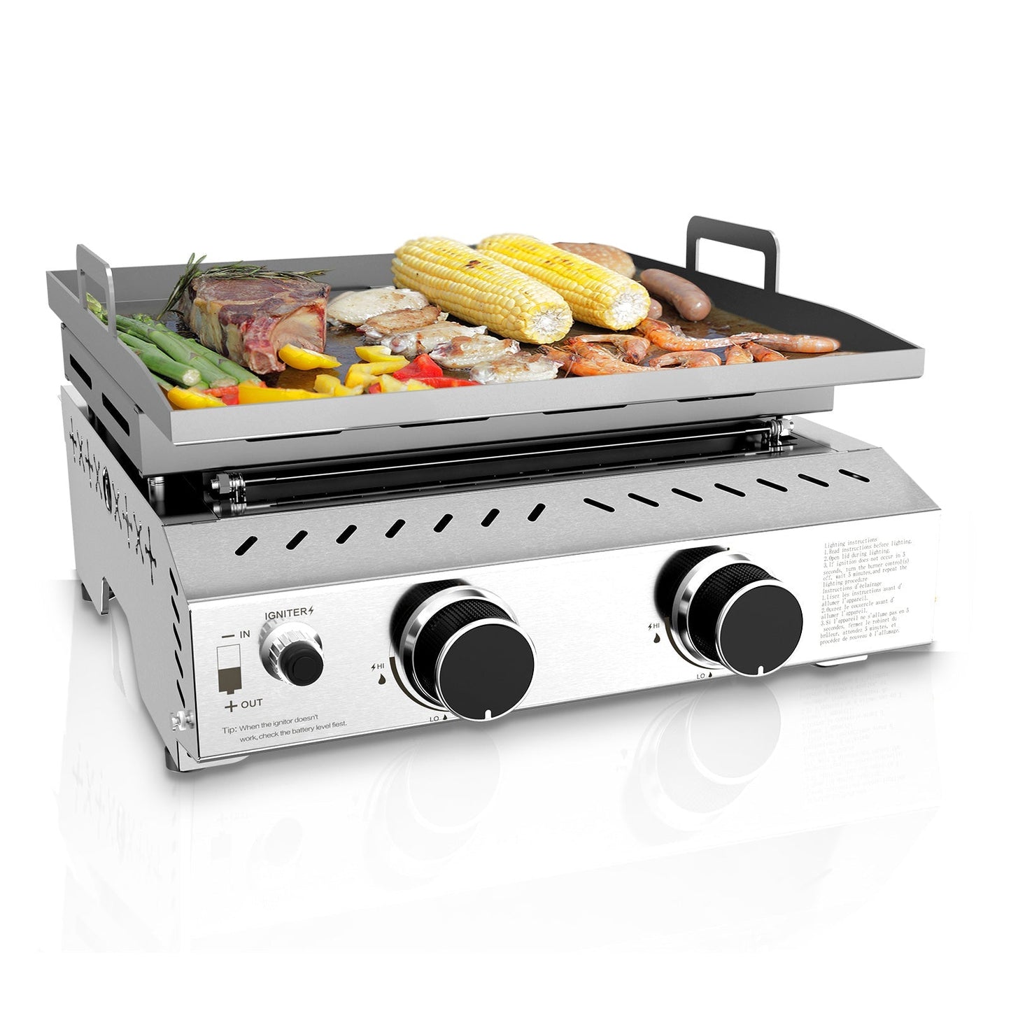 R.W.FLAME Compact 2-Burner Tabletop Gas Grill – 16,000 BTU Stainless Steel, Compatible with LPG and Small Canisters