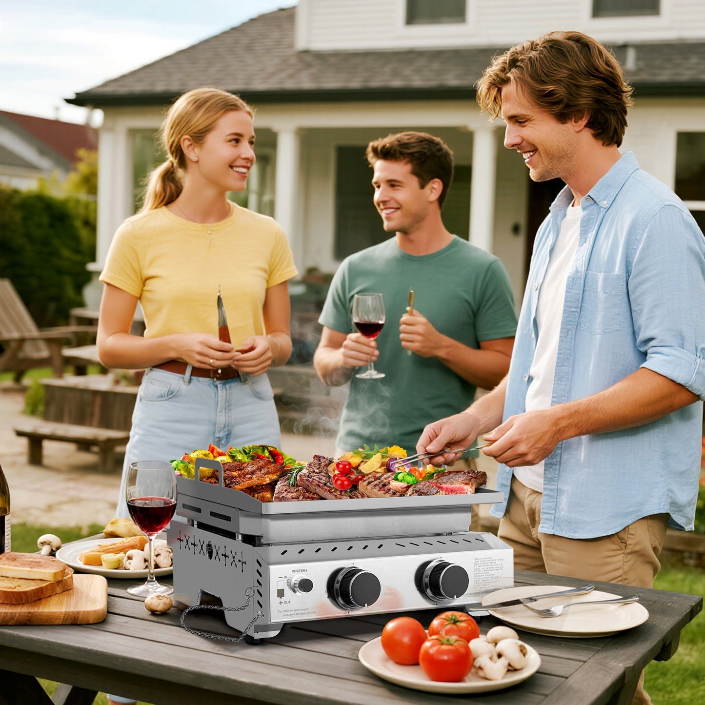R.W.FLAME Compact 2-Burner Tabletop Gas Grill – 16,000 BTU Stainless Steel, Compatible with LPG and Small Canisters