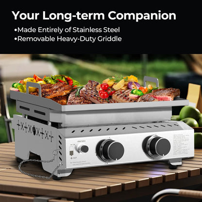 R.W.FLAME Compact 2-Burner Tabletop Gas Grill – 16,000 BTU Stainless Steel, Compatible with LPG and Small Canisters