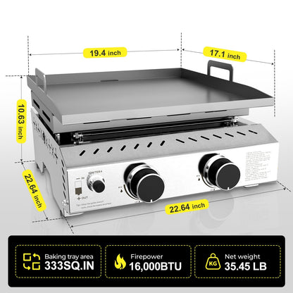R.W.FLAME Compact 2-Burner Tabletop Gas Grill – 16,000 BTU Stainless Steel, Compatible with LPG and Small Canisters