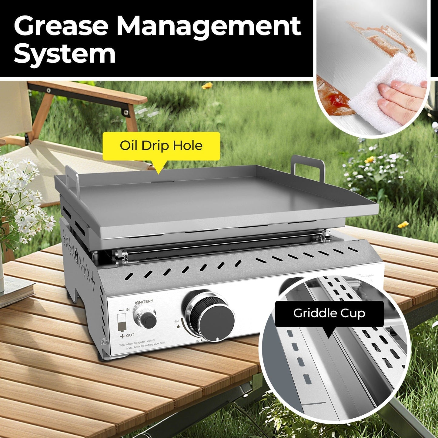 R.W.FLAME Compact 2-Burner Tabletop Gas Grill – 16,000 BTU Stainless Steel, Compatible with LPG and Small Canisters