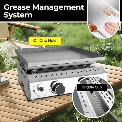 R.W.FLAME Compact 2-Burner Tabletop Gas Grill – 16,000 BTU Stainless Steel, Compatible with LPG and Small Canisters