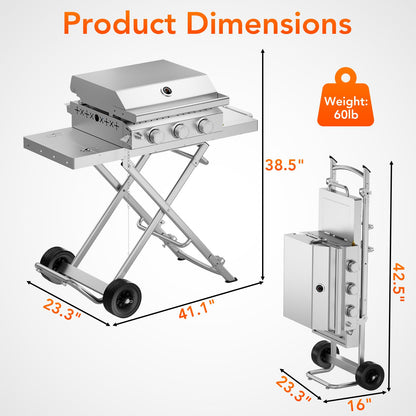 24,000 BTU 3-Burner Propane Gas Griddle with Collapsible Stand, SUS304 Stainless Steel