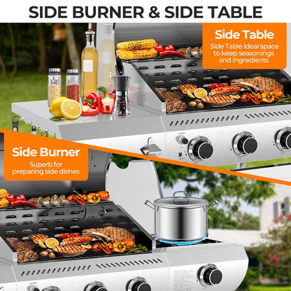 34,000 BTU 3-Burner Stainless Steel Propane Gas Grill with Side Burner