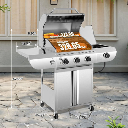 34,000 BTU 3-Burner Stainless Steel Propane Gas Grill with Side Burner