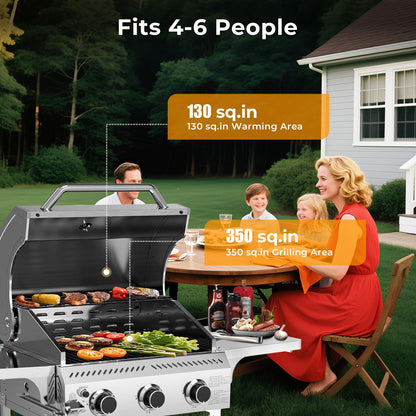 24,000 BTU 3-Burner Stainless Steel Propane Gas Grill with Folding Side Tables