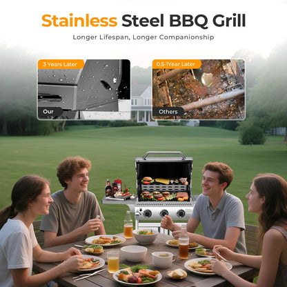 24,000 BTU 3-Burner Stainless Steel Propane Gas Grill with Folding Side Tables