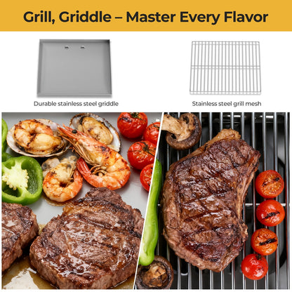 24,000 BTU 3-Burner Tabletop Propane Gas Grill, 304 Stainless Steel for Parties, Camping & RV Use
