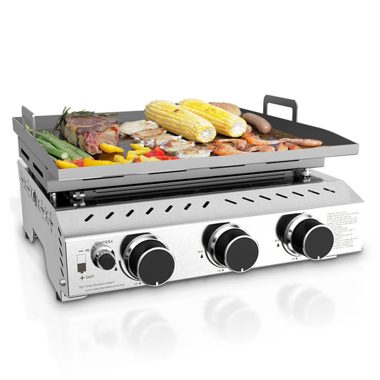R.W.FLAME 24,000 BTU 3-Burner Stainless Steel Tabletop Grill – Ideal for BBQ, Camping & Picnic Use