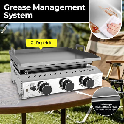 R.W.FLAME 24,000 BTU 3-Burner Stainless Steel Tabletop Grill – Ideal for BBQ, Camping & Picnic Use
