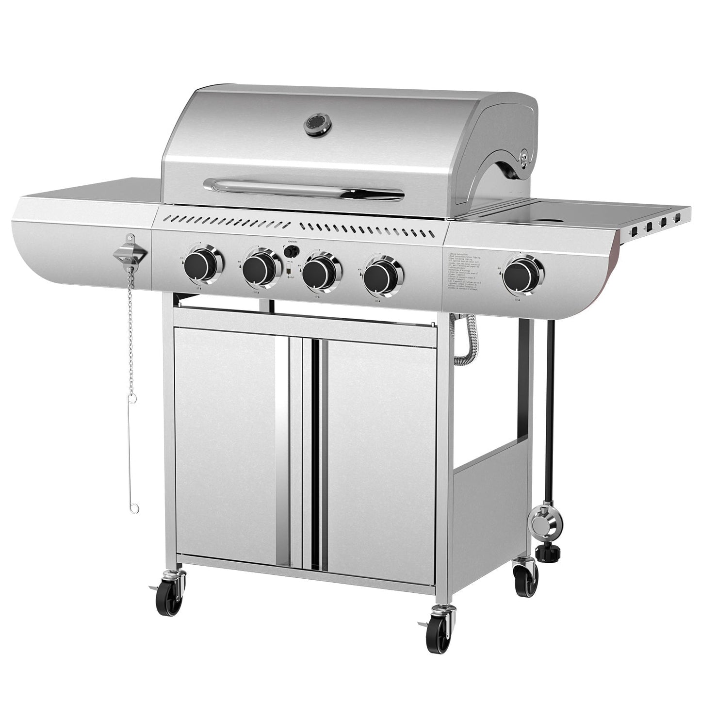 Stainless Steel 4-Burner Propane Grill 42000 BTU Including Side Burner