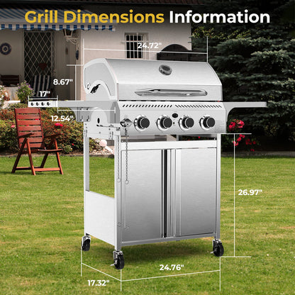 32,000 BTU 4-Burner Stainless Steel Propane Gas Grill with Folding Side Tables
