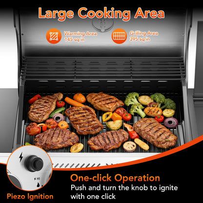 42,000 BTU 4-Burner Stainless Steel Propane Gas Grill with Side Burner and Porcelain-Enameled Gratesd Grates