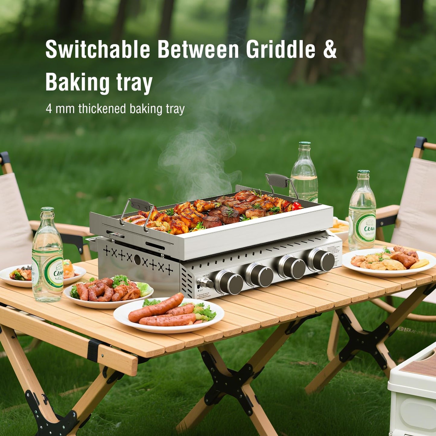 R.W.FLAME 32,000 BTU 4-Burner Tabletop Gas Grill, Stainless Steel with Carry Handle