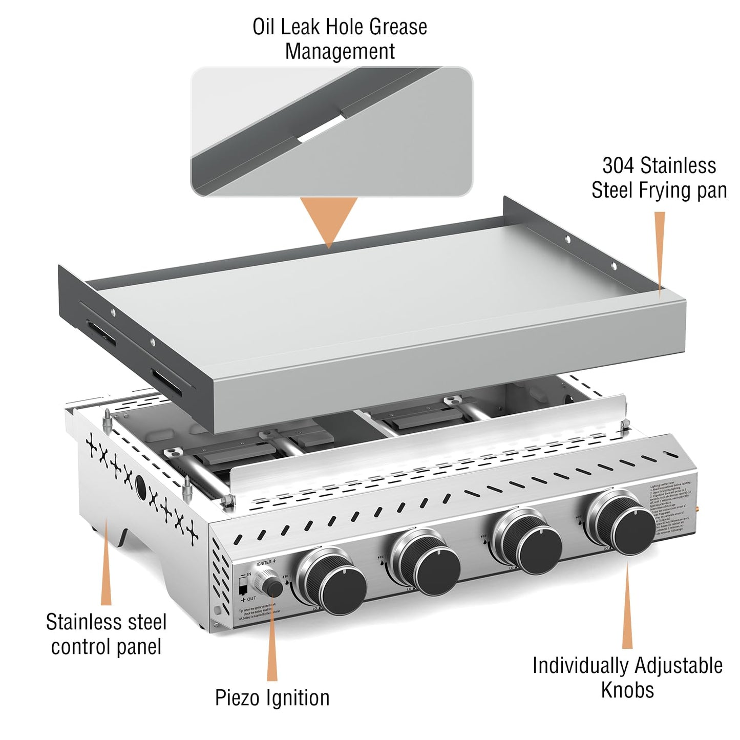 R.W.FLAME 32,000 BTU 4-Burner Tabletop Gas Grill, Stainless Steel with Carry Handle