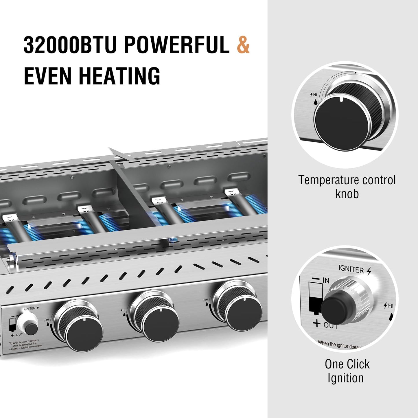 R.W.FLAME 32,000 BTU 4-Burner Tabletop Gas Grill, Stainless Steel with Carry Handle