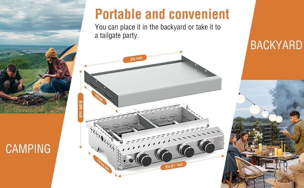 R.W.FLAME 32,000 BTU 4-Burner Tabletop Gas Grill, Stainless Steel with Carry Handle
