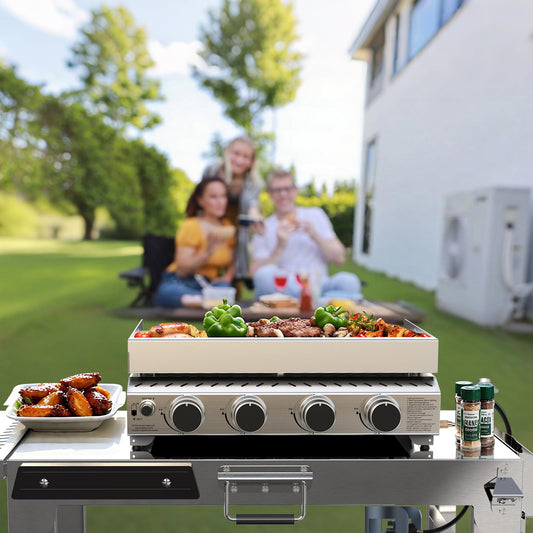 R.W.FLAME 32,000 BTU 4-Burner Tabletop Gas Grill, Stainless Steel with Carry Handle
