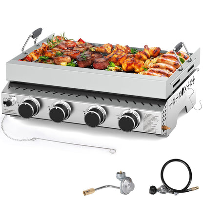 R.W.FLAME 32,000 BTU 4-Burner Tabletop Gas Grill, Stainless Steel with Carry Handle